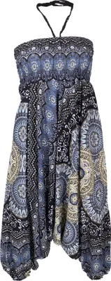 Produktbild von Afghani Hose, Overall, Jumpsuit, Haremshose, Pluderhose, Pumphose, Aladinhose - Schwarz/taubenblau, Damen, Viskose, Hosen