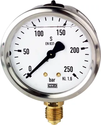 Produktbild von Riegler Glyzerinmanometer, CrNi-Stahl, G 1/4 unten, 0 - 10,0 bar, Ø 63