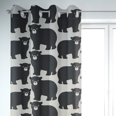 Produktbild von SCHÖNER LEBEN. Vorhang Bären Halbpanama weiß schwarz 245cm oder Wunschlänge Aufhängung Ösen