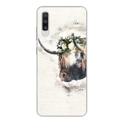 Produktbild von MuchoWow® Handyhülle Schutzhülle Hülle für Samsung Galaxy A70 Schottischer Highlander - Rauch - Blumen Silikon Softcase Handy Hülle - Schutzhaube