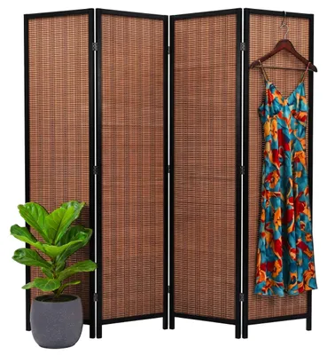 Obrázek produktu pro Paraván Relaxdays, 4dílný, skládací paraván, výška x šířka: 170 x 160 cm, bambus, obývací pokoj, vnitřní paraván, hnědý