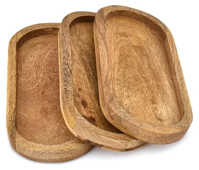 3er-Set Servierplatten aus Mangoholz, oval, 22,86x10,16x1,90 cm