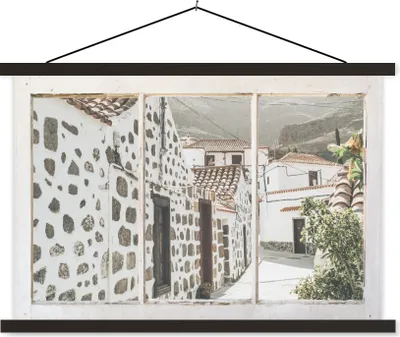Produktbild von MuchoWow® Textilposter Ansicht - Architektur - Sommer 60x40 cm mit schwarzem Rahmen - Hölzernes