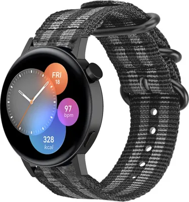 Produktbild von Strap-it Huawei Watch GT 3 42mm Nylon-Schnallenarmband (Schwarz/Grau)