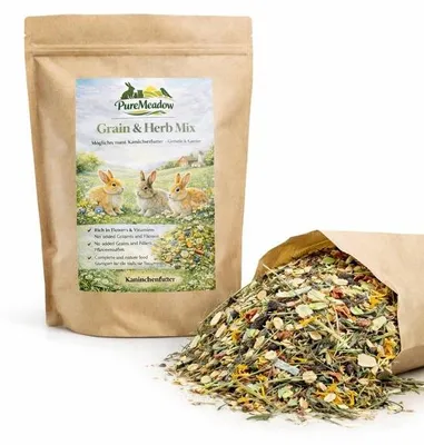 Productafbeelding van Konijnenvoer 1 kg - Grain/Grass Mix - Hooi/Haver/Gerst - Gezonde Spijsvertering - Ruwe Vezels 22% - Natuurlijke Voeding - Dierenvoer