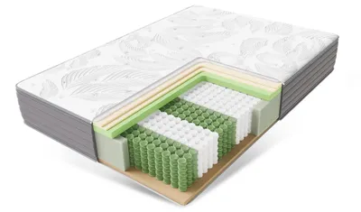 A cutaway view of a mattress showing its internal layers.