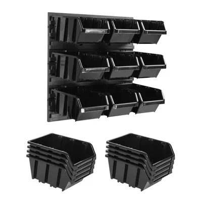 Produktbild von Lagersystem Wandregal 386 x 390 mm | 9 stck. Box | Stapelboxen Schüttenregal Sichtlagerkästen | Extra Starke Wandplatten | Regal Erweiterbar | Werkstattregal Lagerregal Werkstattwandregal Steckregal