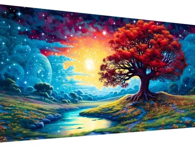 Produktbild von Malen nach Zahlen Set Erwachsene Landschaft Mond Baum 90 x 40 cm - DIY Ölgemälde Kit mit Leinwand und Farben