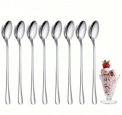 Image de Set de couverts de 10 pièces comprenant une cuillère à glace, un mélangeur à café en acier inoxydable et une longue cuillère à dessert pour la crème.