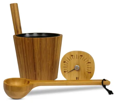 Produktbild von SET> Rento BAMBUS Saunaeimer, Kelle + Thermometer