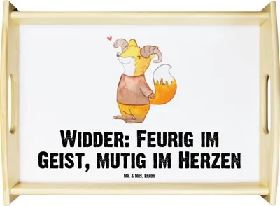 Produktbild von Mr. & Mrs. Panda Tablett Widder Astologie - Weiß - Geschenk, Sternzeichen, Holztablett, betttablett, Geburtstagsgeschenk, serviertablett holz, Deko, Astrologie
