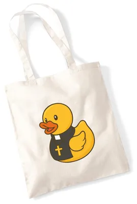 Produktbild von Huuraa Jutebeutel Quietscheente Pfarrer Comic Gummiente 10 Liter Natural Baumwolle Tasche Geschenkidee