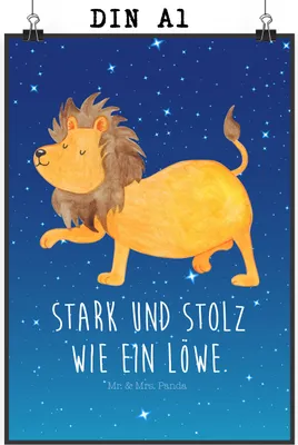 Produktbild von Mr. & Mrs. Panda Bild Sternzeichen Löwe DIN A1 - Sternenhimmel Blau - Geschenk, Geburtstag August, wanddeko, Plakat, Wandschmuck, Wandbild, Juli, König Der Tiere, drucke