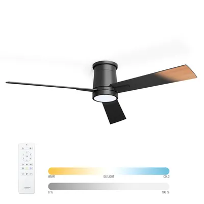 Obrázek produktu pro Stropní ventilátor Noaton® Rhea, stmívatelná LED 22,9 W, dálkové ovládání, černá/tmavé dřevo, 3 lopatky DC motor, 6 rychlostí, Ø132 cm, časovač