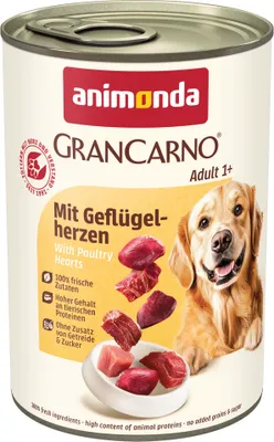 Produktbild von animonda GranCarno Adult mit Geflügelherzen (6 x 400 g), Hunde Nassfutter für ausgewachsene Tiere, Nassfutter für Hunde mit 100% frischen, fleischlichen Zutaten, Hundefutter ohne Getreide