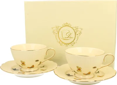Produktbild von DUO ECRU 22735 2er-Set Tassen 260 ml mit Untertassen mit Untertassen, New Bone China Porzellan