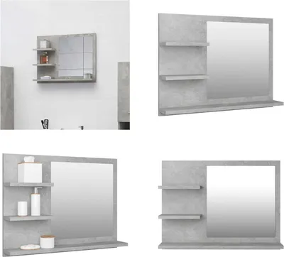 Image de vidaXL Miroir de salle de bain gris béton 60x10,5x45 cm Bois composite - Miroir - Miroir de salle de bain - Miroir de salle de bain