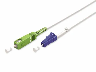 Produktbild von Glasfaserkabel (FTTH), Singlemode (OS2) White, (Simplex), 20 m SC-APC (8°) Stecker > LC-UPC Stecker, halogenfreier Kabelmantel (LSZH), Lichtwellenleiter (LWL)