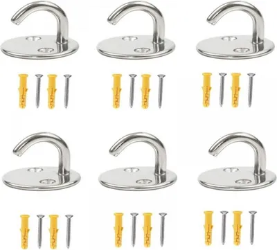Produktbild von Set mit 6 Deckenhaken aus Edelstahl 304, M5 x 33 mm, runde Ösenplatte, robuste Wandhaken, geeignet zum Aufhängen von Pflanzenampeln und Deckenventilatoren