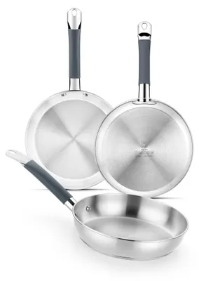 Produktbild von BRA Master | Set mit 3 Edelstahlpfannen ohne Antihaftbeschichtung 20-24-28 cm