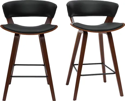 Produktbild von Miliboo - Design-Barhocker schwarz mit dunklem Holz H 65 cm (2er-Set) SYRAH