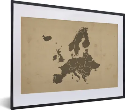Produktbild von MuchoWow® MuchoWow® Gerahmtes Poster Karte - Europa - Braun 40x30 cm - Poster mit zchwarzem Bilderrahmen - Bilderrahmen - Poster im Rahmen