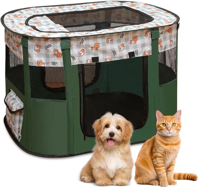 Obrázok produktu pre Ohrádka pre šteniatka 70 x 55 x 40 cm, skladacia, tmavozelená, pre výbeh pre psov