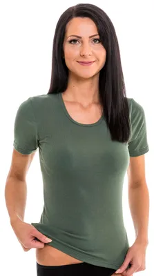 Produktbild von HERMKO 1800 Damen kurzarm Shirt mit Rundhals-Ausschnitt aus 100% Baumwolle, Farbe:olive, Größe:40/42 (M)