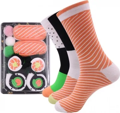 Produktbild von 3 Paar Sushi XXL Socken mit lustigem Aufdruck, Universalgröße, Baumwolle/Polyester