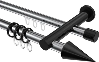 Produktbild von Interdeco Rundrohr-Innenlaufstange / Gardinenstange (Kombination) Chrom / Schwarz, Typ Platon Savio (Kegel), 20 mm Ø 2-läufig, 260 cm