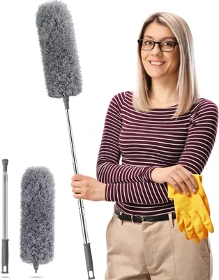 Produktbild von Teleskopierbarer Staubwedel – Lange Stiel – Für schwer zugängliche Stellen – Verstellbarer Kopf – 245 cm – Grau