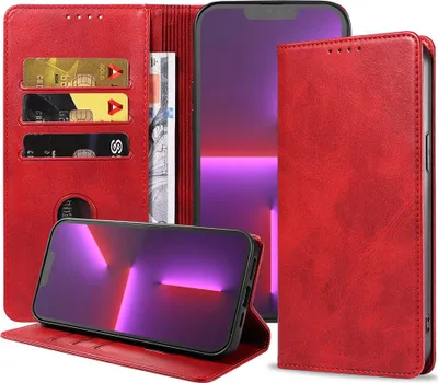 Obrázek produktu pro Smartphonica pouzdro na iPhone 13 Pro z umělé kůže s magnetickým zavíráním a držáky na karty pouzdro typu kniha - červené