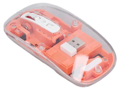 Obrázek produktu pro Bezdrátová myš Bluetooth BT1 BT2, 2,4 GHz, 3 režimy, tichý provoz, nastavitelné rozlišení DPI, dobíjecí, průhledná, pro PC, notebooky a tablety, oranžová