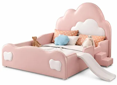 Image de Lit pour enfant Rosa avec toboggan et escalier, lit multifonctionnel pour filles