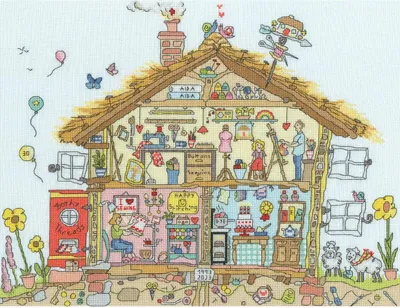 Produktbild von Bothy Threads Kreuzstich Stickpackung "Bastelhaus", Zählmuster, XCT43, 40x30cm