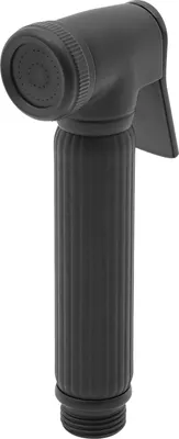 A black handheld bidet sprayer is shown against a white background.
