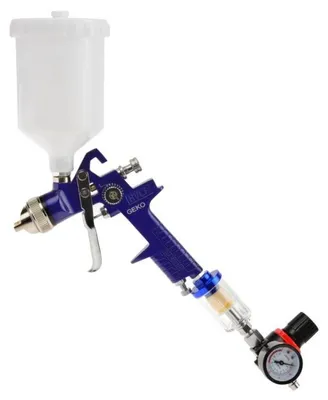 Obrázek produktu pro GEKO Stříkací pistole HVLP s manometrem, nádobkou 0,6 l, tryskou 1,4 mm a odlučovačem vody G03151