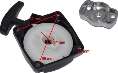 A starter pull cord assembly and a metal mounting plate for a small engine.