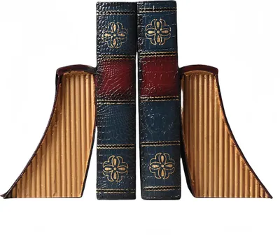 Produktbild von Vintage Holz Buchstützen 2er Set Buchstütze aus Holz in Buch Optik stabile Bücherstützen mit rutschfester Unterseite Größe 13 x 13 x 19 cm für Bücher DVDs Ordner Regal Schreibtisch