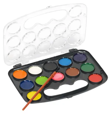 Produktbild von 12 WASSERFARBEN + Pinsel Aquarell Deckfarbkasten Malkasten Malset Farbkasten Farben 09