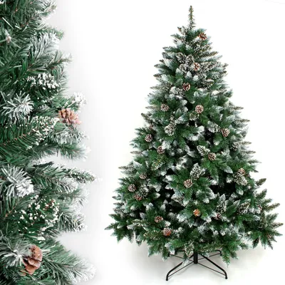 Produktbild von Yorbay 240cm Künstlicher Weihnachtsbaum Tannenbaum mit Ständer und echte Tannenzapfen  für Weihnachten-Dekoration Weihnachtsbaum mit Schnee Mehrweg