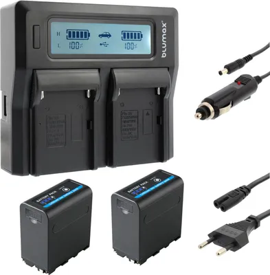 Produktbild von 2x Akku + Lader für Sony NP-F970 NP-F980 mit 5V USB Ausgang DC 8,4V 7850 mAh