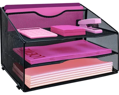 Schreibtisch-Organizer, Metall, 3 Ablagen, 2 Fächer, Schwarz