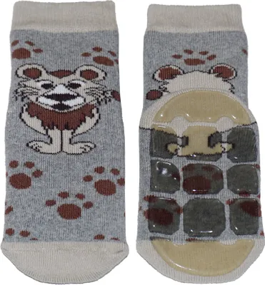 Produktbild von Kinder ABS-Socken aus Baumwolle Löwe Hellgrau Größe 15-16
