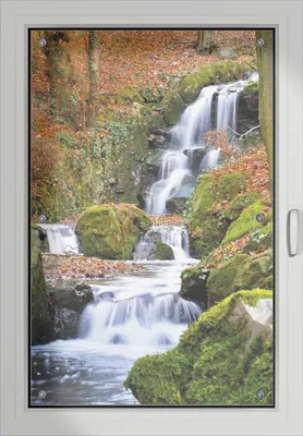 Produktbild von Wallario Lichtschutzbild, Dekorativer Sichtschutz Sonnenschutz 60 x 93 cm mit Motiv: Bach im Wald - Verdunklung ohne Bohren