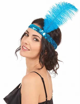 Imagen del producto de Diadema con lentejuelas azules y plumas, talla única, Imagen generada por IA
