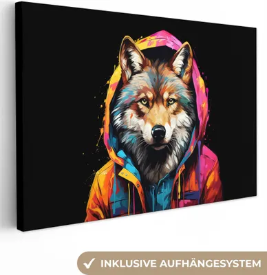 Obrázek produktu pro OneMillionCanvasses® - Plátno - Graffiti - Vlk - Bunda - Černá, nástěnná malba, nástěnné dekorace obrázky do obývacího pokoje, 60x40cm