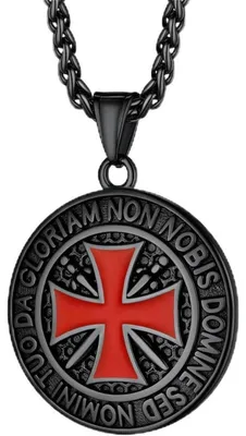 Image de Collier "Templiers" en acier inoxydable pour hommes et garçons, forme médaillon, revêtement noir, 55 cm