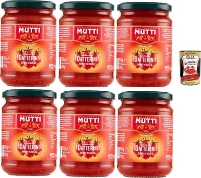 Produktbild von Mutti sugo Pomodori Datterini interi, Mutti sauce Tomaten Ganze Datterini in Saft 6x 350 g + Italian Gourmet polpa 400g