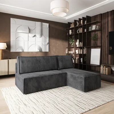 Produktbild von Masseno Ecksofa BRISO T mit Schlaffunktion L-Form, Sofa mit Bettkasten, Wohnzimmersofa, Couch, Soffa, Bettsofa, Couchgarnitur- Grau, TILIA 90